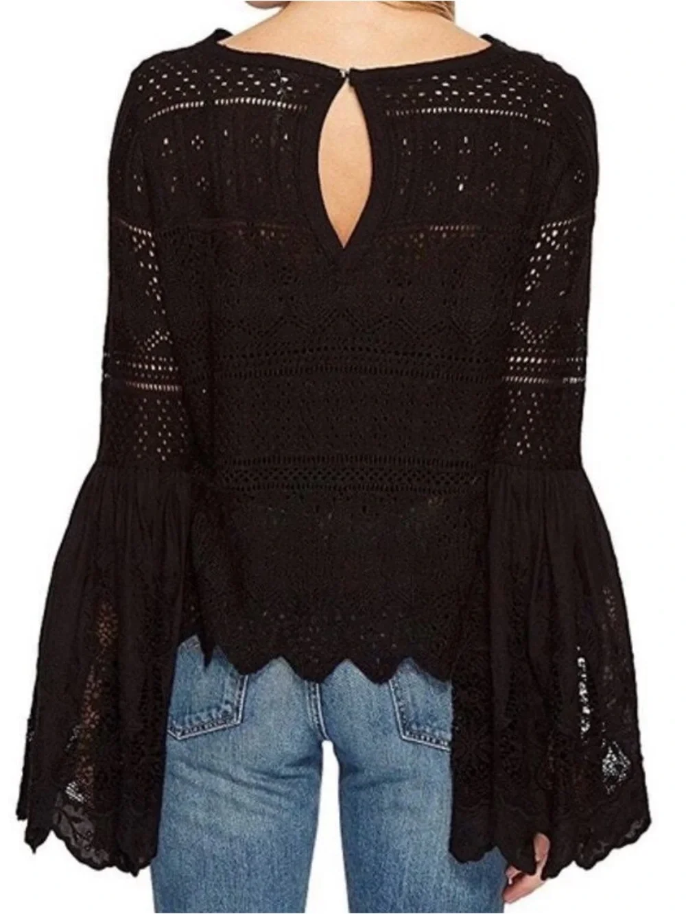 Free People Once Upon A Time Lace Bell Sleeves Top In Black